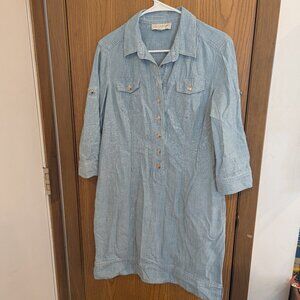 Jones New York Sports Denim Lightweight Button Shirt Dress w/ Pockets-PL